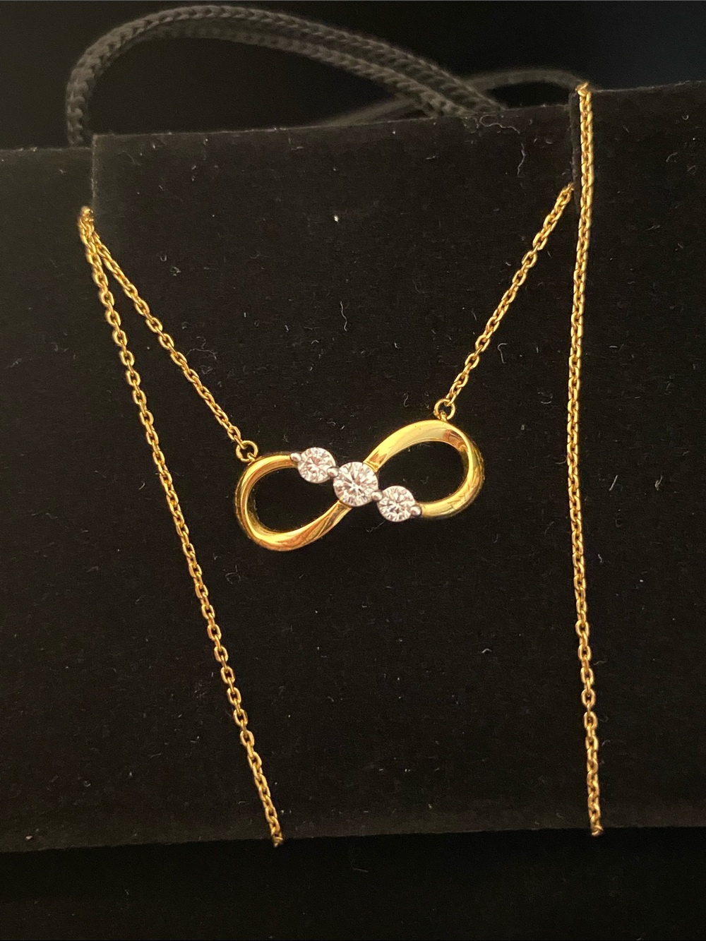 Kay Jewelers Gold Infinity Necklace with Three Diamonds